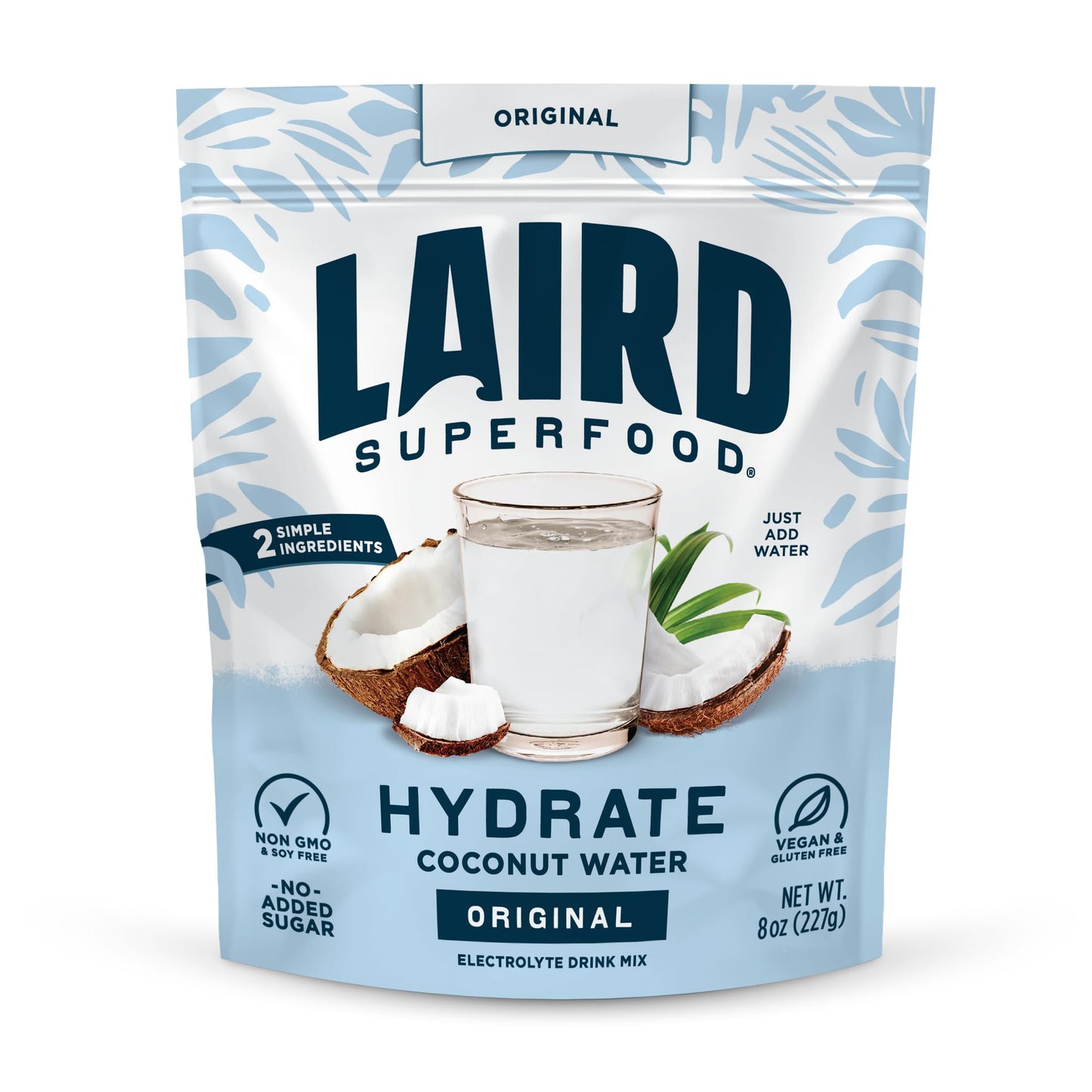Laird Superfood HYDRATE Coconut Water Powder Drink Supplement with Coconut Water and Auqamin, All Natural, No Added Sugars, Gluten-Free, Non-GMO