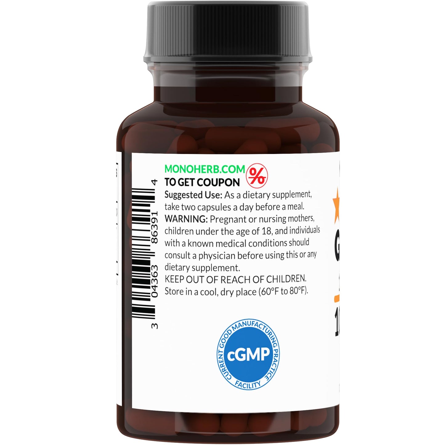 MONOHERB Guarana 10:1 Extract - 1000 mg per Serving - 90 Vegetarian Capsules - 45 Servings per Bottle