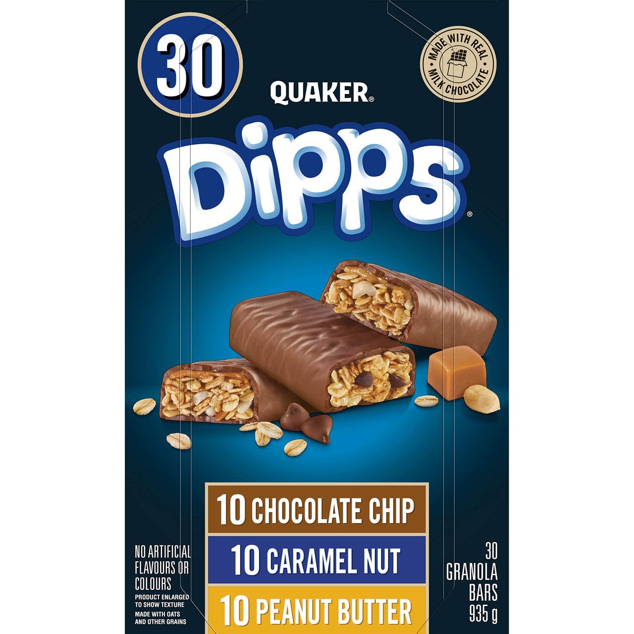 Dipps TRIPLE PLAY CLUB PACK Snack Bars, 30 Count, Chocolate, Caramel, Peanut Butter