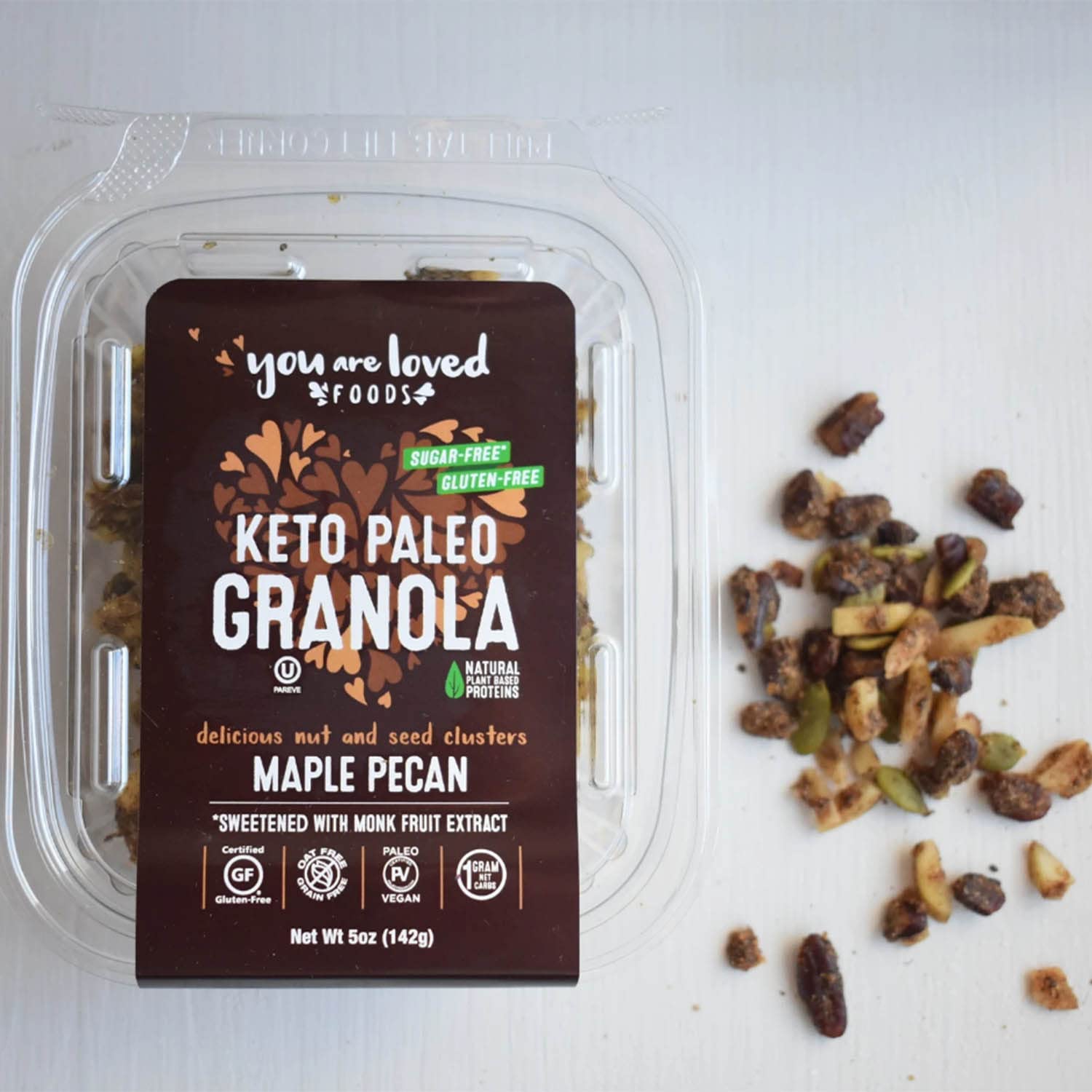 Keto Paleo Granola You Are Loved Foods | Delicious Nut and Seed Clusters | 2G Net Carbs 5G Protein 160 Calorie | Gluten Free Grain Free Paleo Vegan |