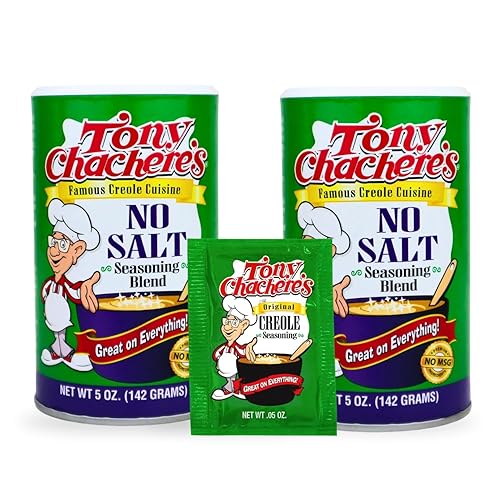 Tony Chachere's Creole and Cajun Seasoning Canisters (2 Pack + Packet) (2 Pack, No Salt)