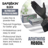 SAFESKIN Ultralight Disposable Nitrile Gloves - 2.0 Mil, Black, Large, 100 Count - Powder Free, Latex Free, All Purpose, Food Prep, Cooking, General