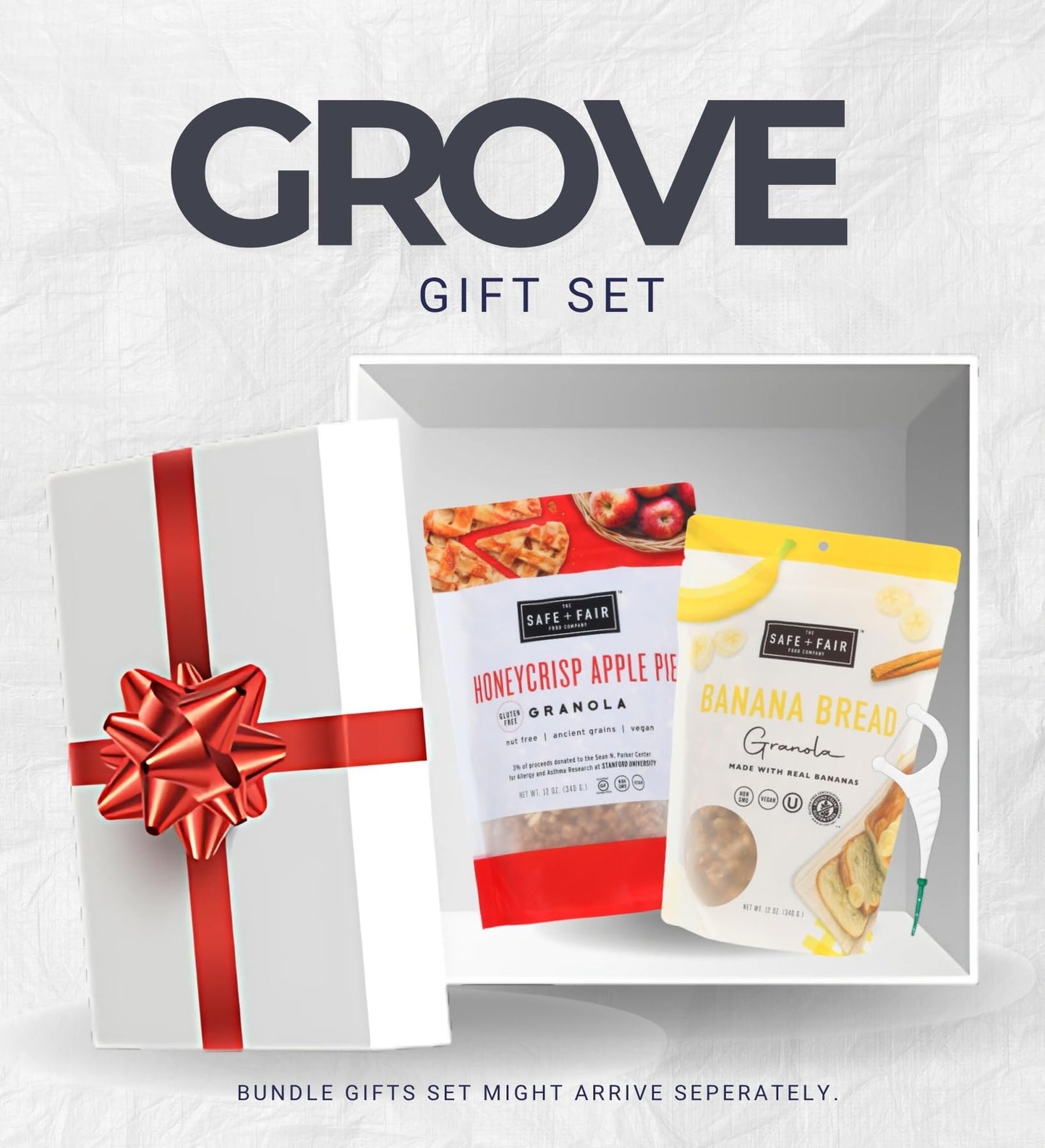 The Safe And Fair Food Company Granola Honeycrisp Apple 12 oz, Granola Banana Bread 12 oz Bundle with Dental Floss - Allergen-Free, Plant-Based