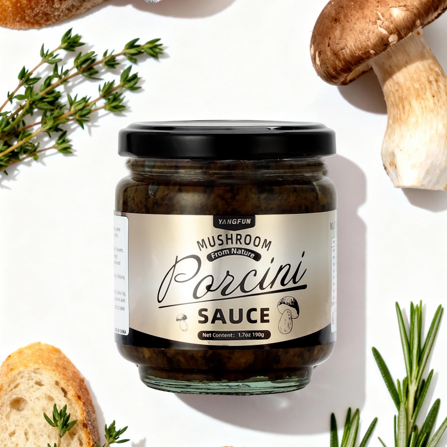 YANGFUN Porcini Mushroom Sauce, Natural Boletus Condiment, Ready-to-eat?Mushroom Can?1.7oz