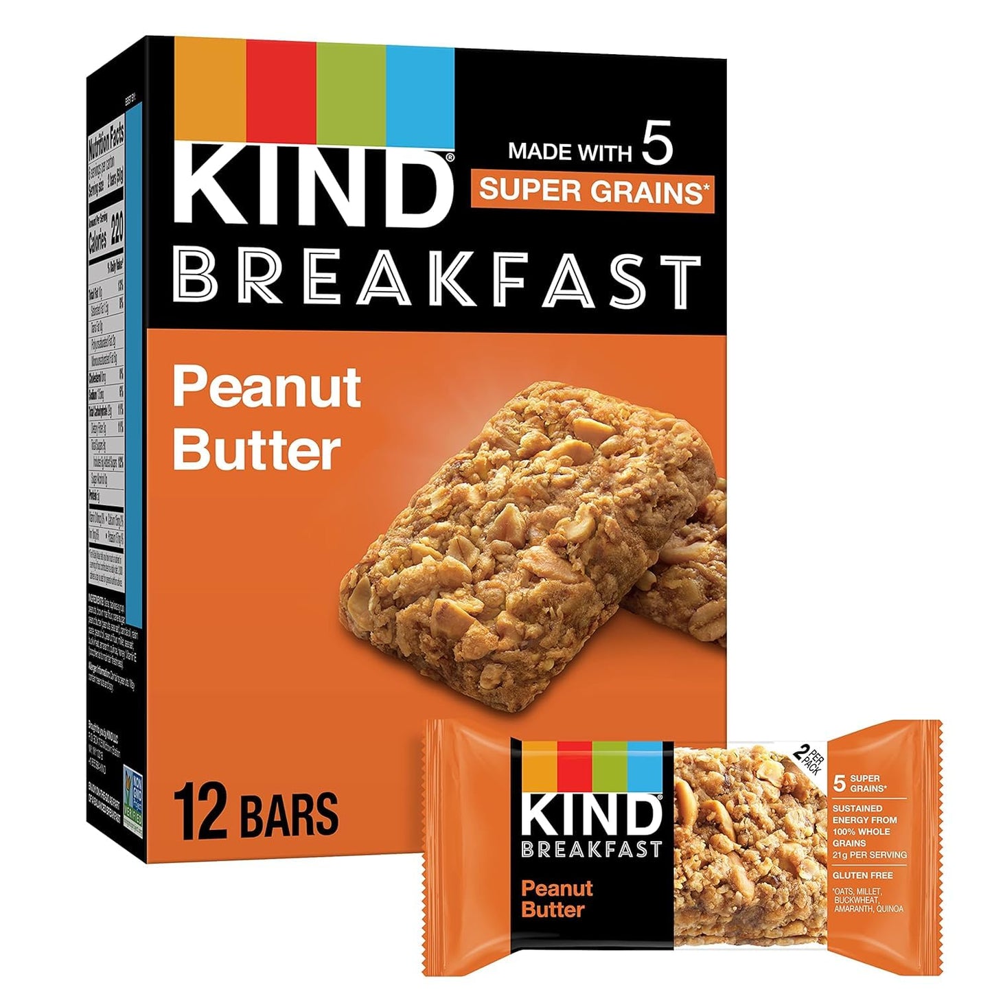 KIND Breakfast Bars Variety Pack - 60 Bars - Dark Chocolate Cocoa, Honey Oat, Peanut Butter, Blueberry Almond & Almond Butter - Healthy On-the-Go