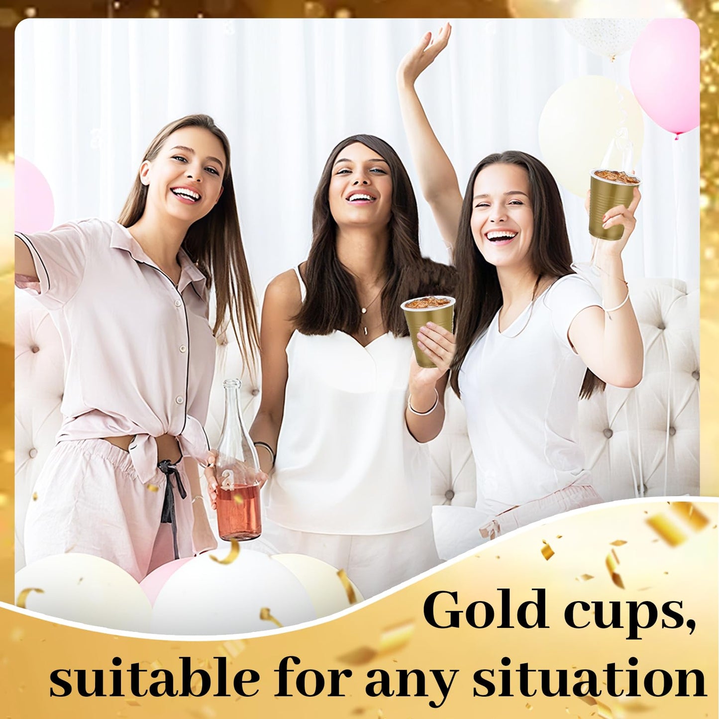 Xvvirnt 100 Pack Gold Plastic Cups, 18 oz Gold Graduation Cup,Plastic Party Cups,Disposable Cup for Party Wedding Birthday Graduation Family