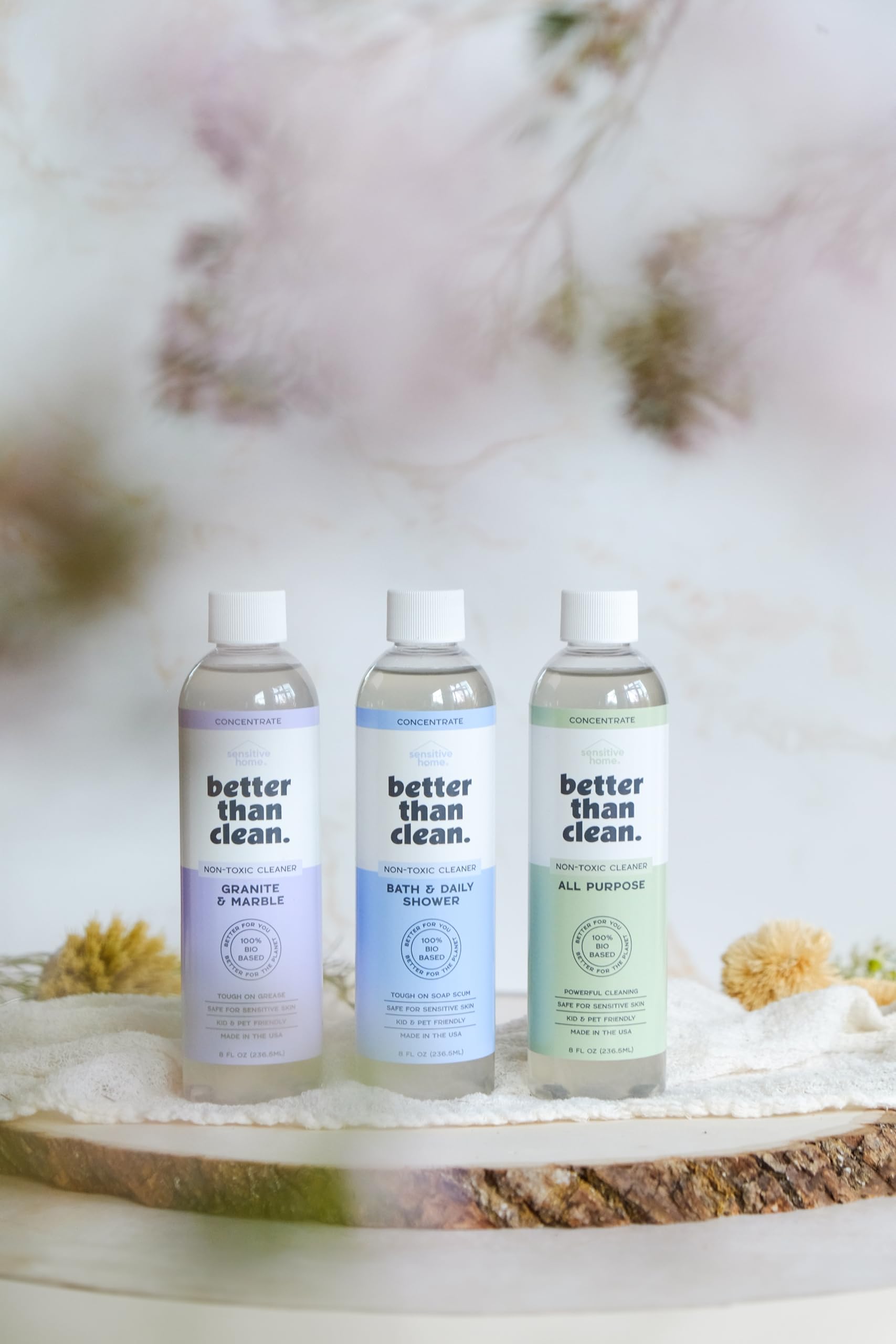 Better Than Clean 3-Pack Concentrates - Fragrance Free Cleaning Products - Plant-Based Cleaners for Bath, Shower, Stone & All Purpose - Non-Toxic, No