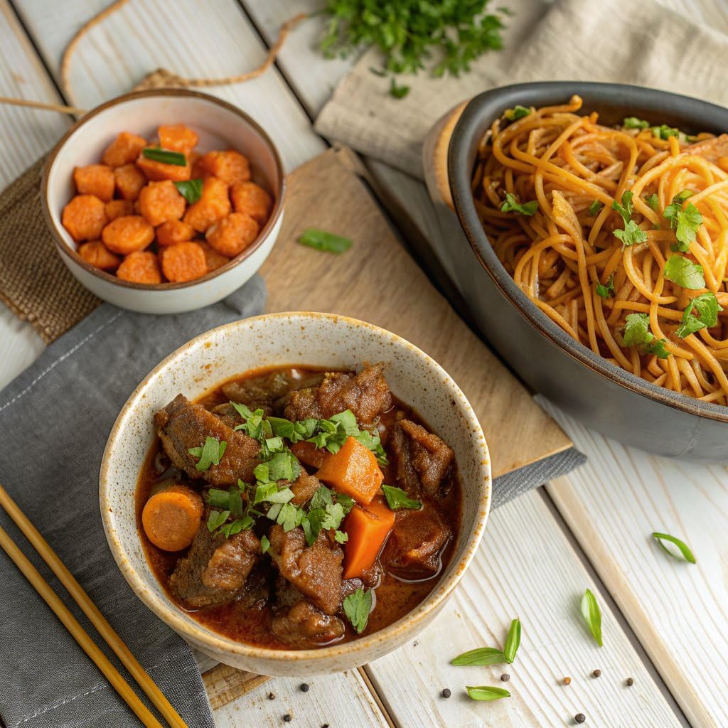 Grumpy Butcher East & West Meals Set, 6 Pack (10-15 oz Each), Frozen Dinner Meals Ready to Eat - Beef Stew, Orange Chicken, Chicken Lo Mein, High