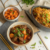 Grumpy Butcher East & West Meals Set, 6 Pack (10-15 oz Each), Frozen Dinner Meals Ready to Eat - Beef Stew, Orange Chicken, Chicken Lo Mein, High