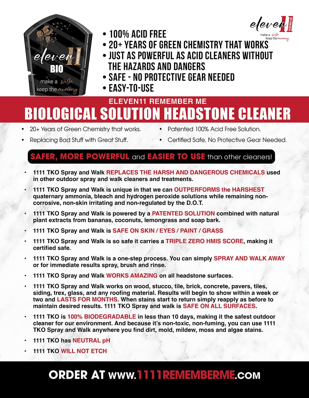1111 remember me BIological Solution Headstone Cleaner, 32 Oz Concentrate, Makes 1 Gallon