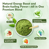 Veltracha Spirulina Mushroom Matcha, Japanese Ceremonial Grade Matcha with Ashwagandha, Adaptogenic Mushrooms Matcha Powder for Focus, Energy, Gut
