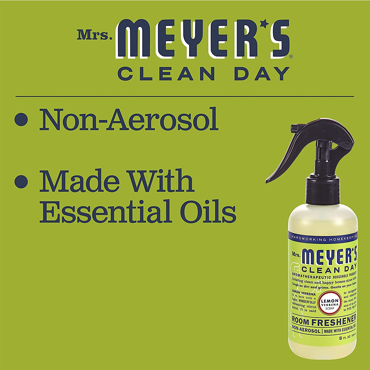 Mrs. Meyer’s Clean Day Room Freshener Spray, Lemon Verbena Scent, Instant & Refreshing Fragrance Made with Essential Oils, 8 fl oz Spray Bottle (Pack