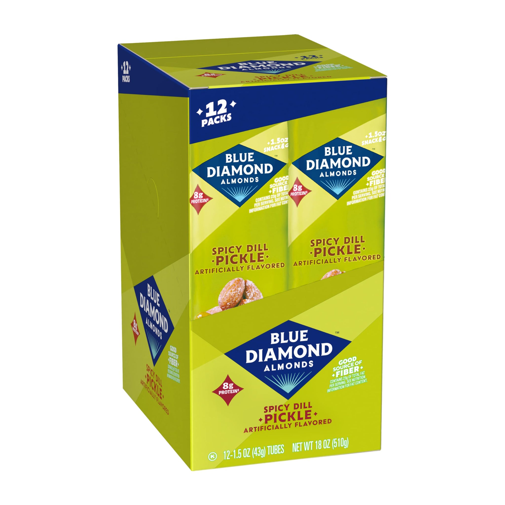 Blue Diamond Almonds, Spicy Dill Pickle Flavored Snack Nuts, Single Serve Bags (1.5 Oz. Tubes, Pack of 12)