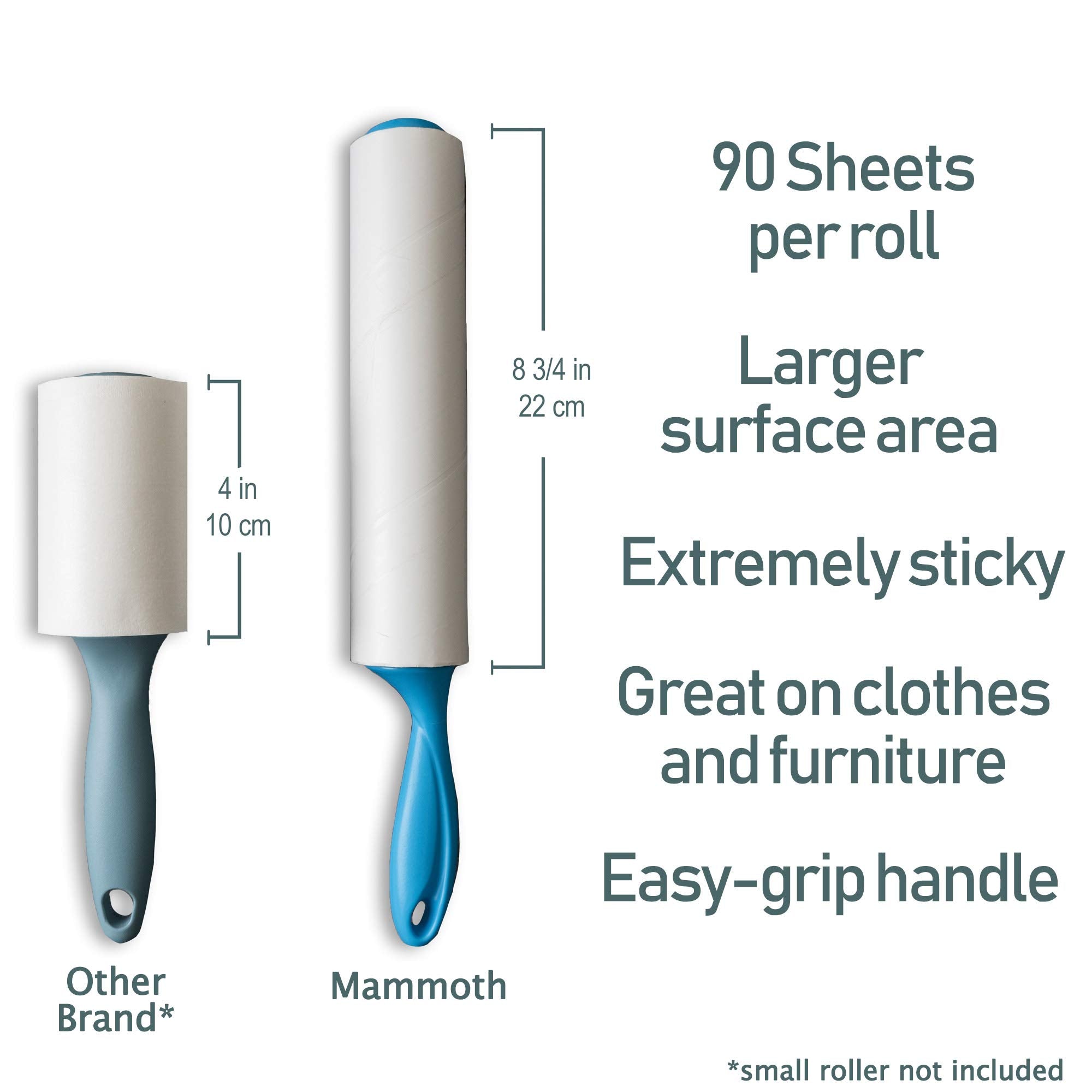 Mammoth Lint Roller-Extra Large Lint Roller, 2 Rollers and 2 Refills, 90 Sheets per Roll, Perfect for Pets (360 Extra Long Sheets Total)