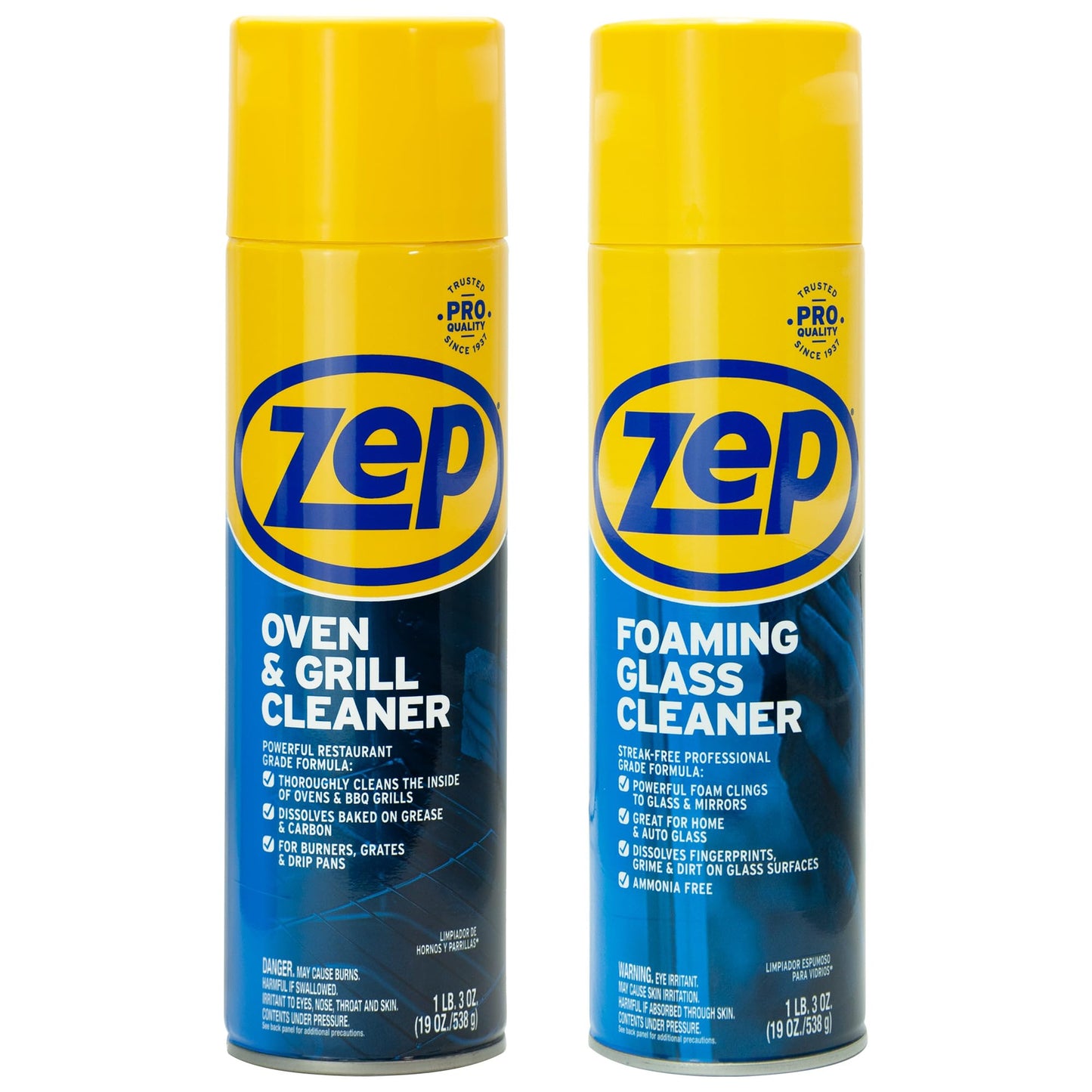 Zep Oven & Grill Cleaner 19 oz (1 Unit) and Zep Foaming Glass Cleaner 19 oz (1 Unit) - Oven and Grill Cleaner with Foaming Glass Cleaner for Kitchen
