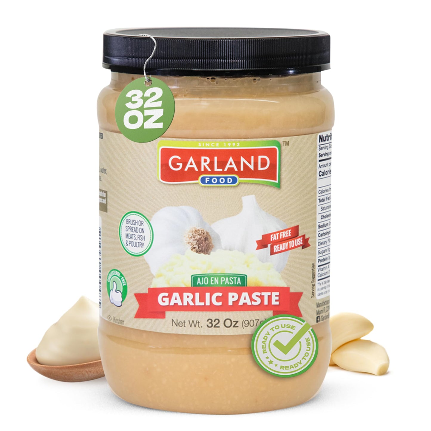 Garland Food Garlic Paste 32 oz - Smooth & Flavorful Garlic Spread for Cooking, Marinades, and Easy Meal Prep