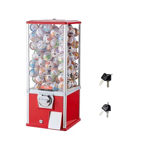 VEVOR Gumball Machine for Kids, 25" Height Home Vending Machine, PS Bouncy Balls Dispenser, Hold 230 Capsule Toys, Rectangle Bubble Gum Machine