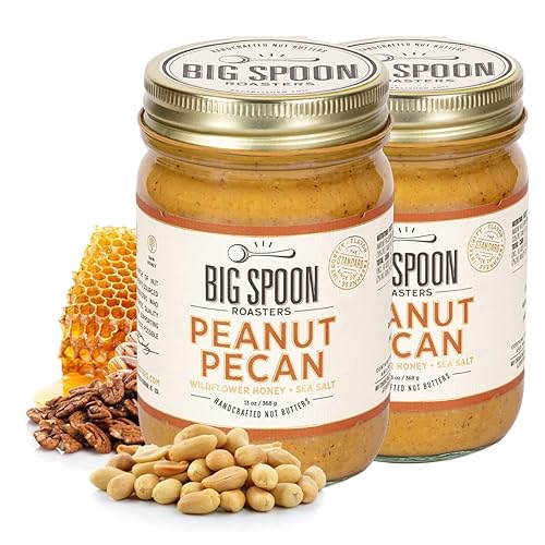 Big Spoon Roasters Peanut Pecan Butter w/ Organic Wildflower Honey & Sea Salt - Raw Honey Low Sugar Peanut Butter - Creamy Peanut Butter with Pecans