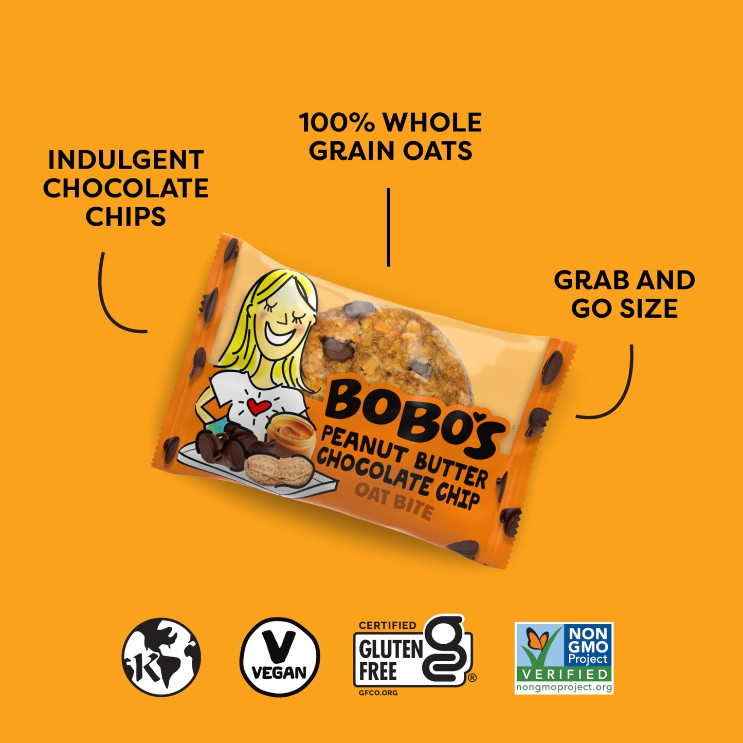 Bobo's Peanut Butter Chocolate Chip Oat Bites, Simple Ingredients, Whole Grain Oats, Plant Based, Non-GMO, Gluten Free Breakfast Bars, Healthy Snacks