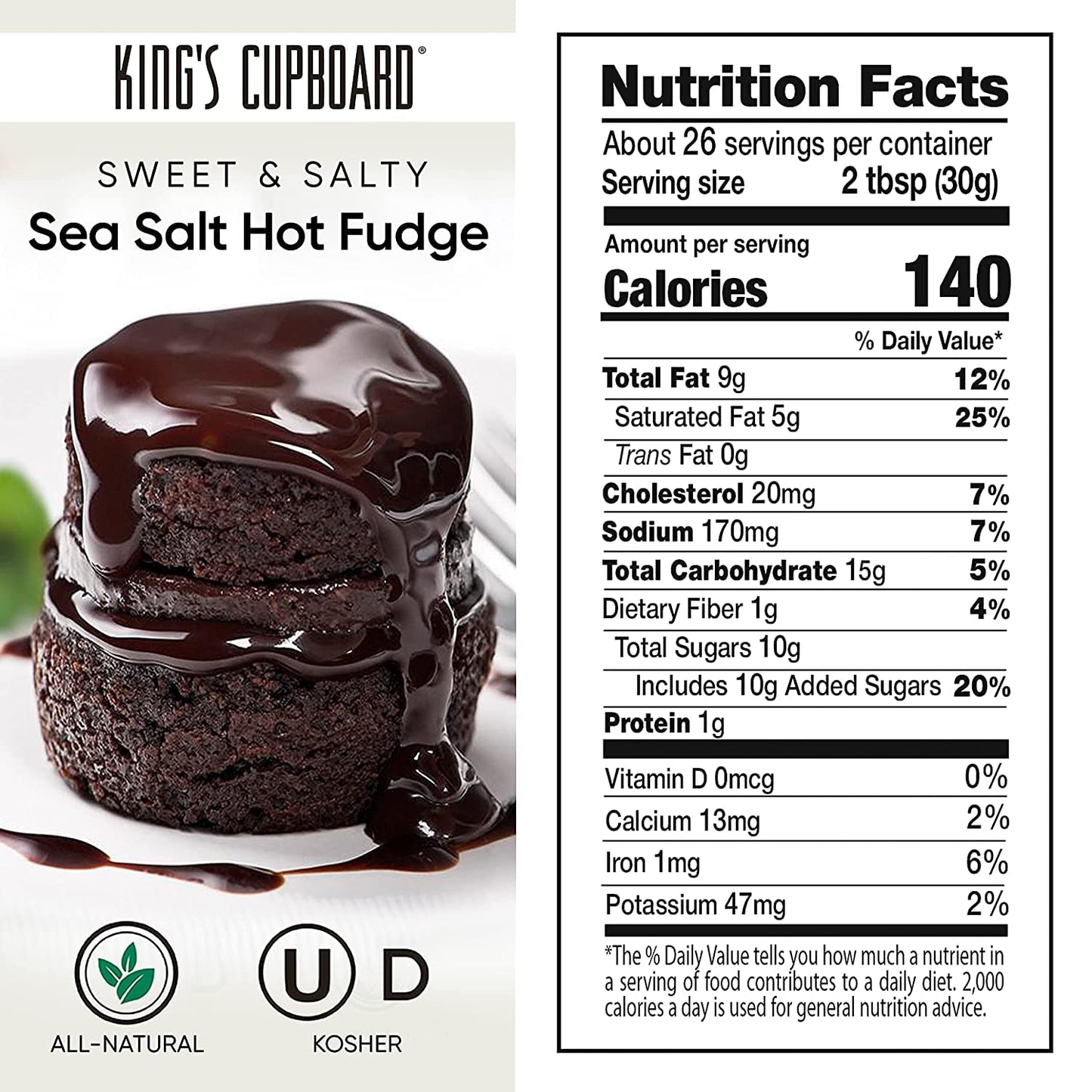 King's Cupboard Sea Salt Hot Fudge Chocolate Sauce - The Perfect Hot Fudge Sauce for Topping Ice Cream & Desserts, Chocolate Coffee Drizzle, Fondue