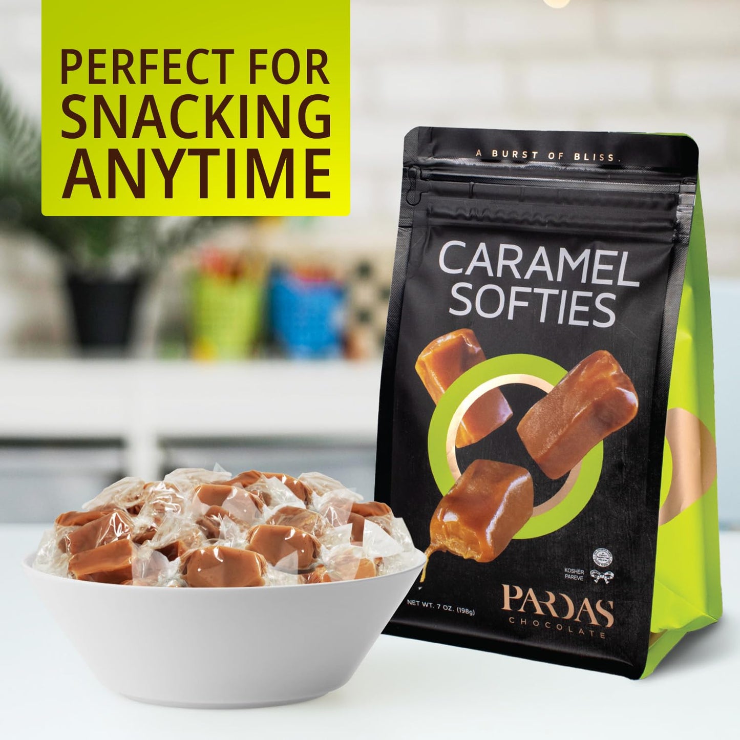 PARDAS Caramel Cream Candy, 7oz Bag, 2 Pack of Caramels Individually Wrapped, Ideal Kosher Candy for Desserts, Parties, Lunchboxes and Holiday
