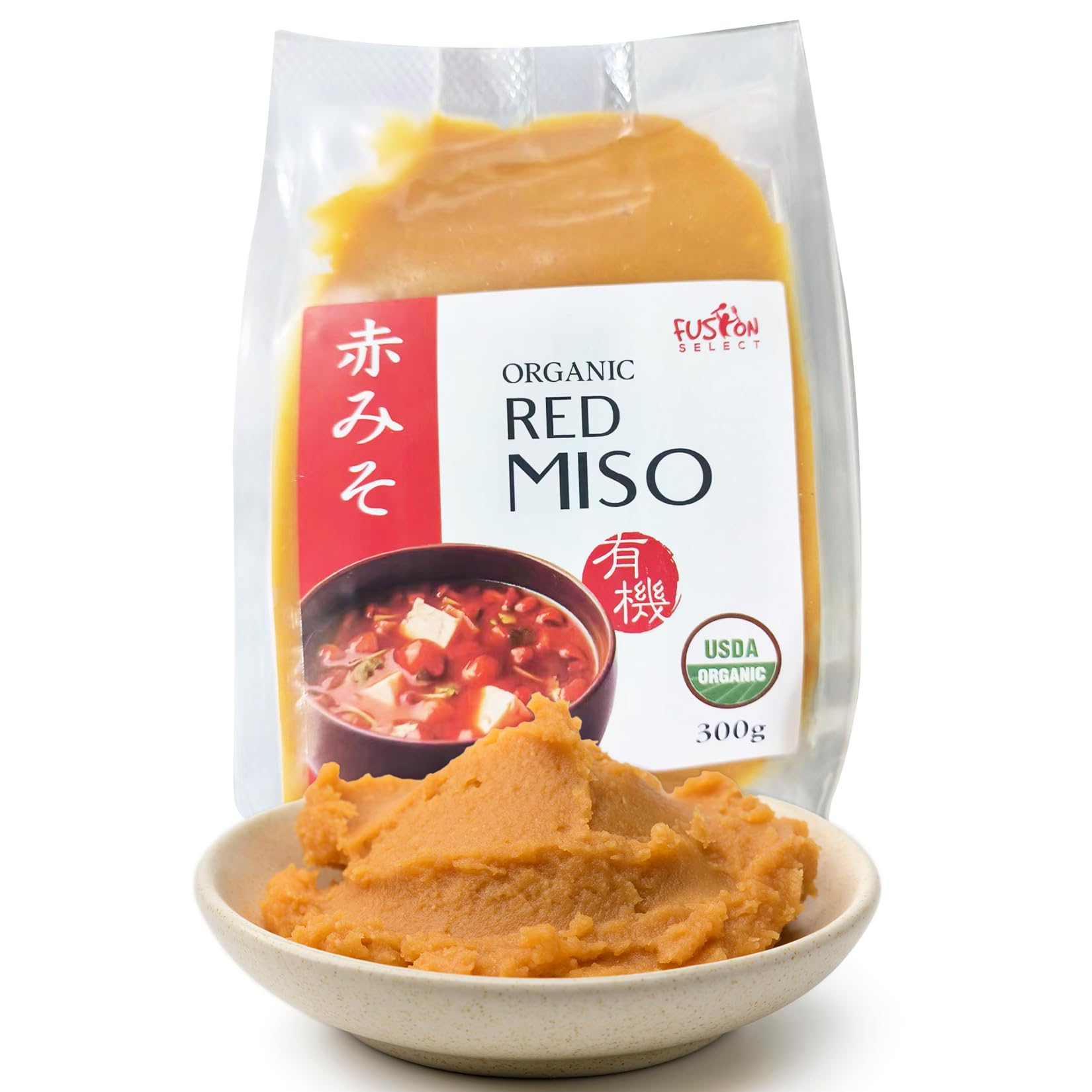 Fusion Select Organic Red Miso Paste - Made of Fermented Soy Bean & Rice - Savory Japanese Seasoning For Cooking Soup Base, Broth, Stew, Salad