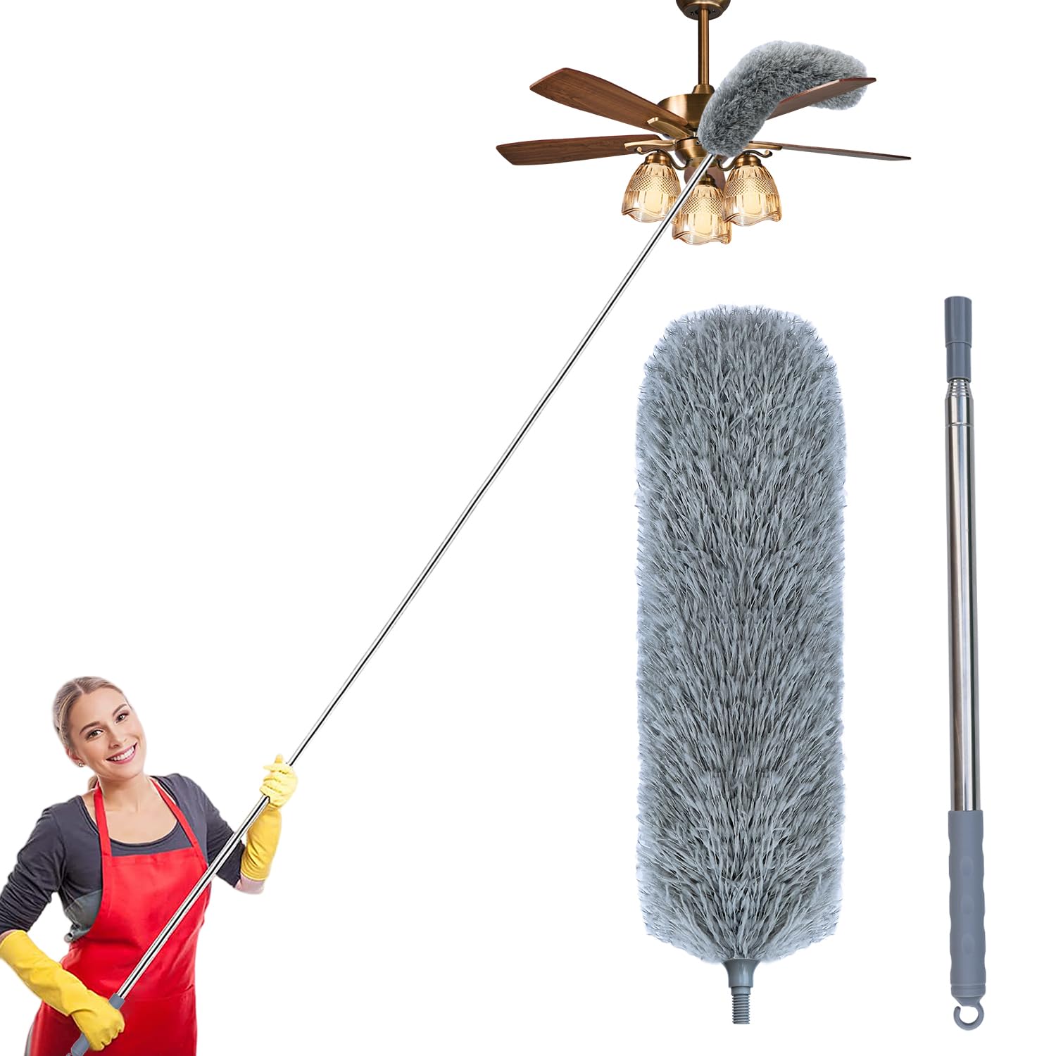 Microfiber Feather Duster with Extendable Pole, 100-inch Extra-Long Dusters Telescoping Cobweb Duster for Cleaning, Bendable and Washable Microfiber
