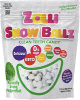 Zolli Snow Ballz Clean Teeth Candy Sugar-Free, Dye-Free, Keto & Diabetic-Friendly, Dentist-Approved Treats for Kids (Peppermint, 3.1 oz)