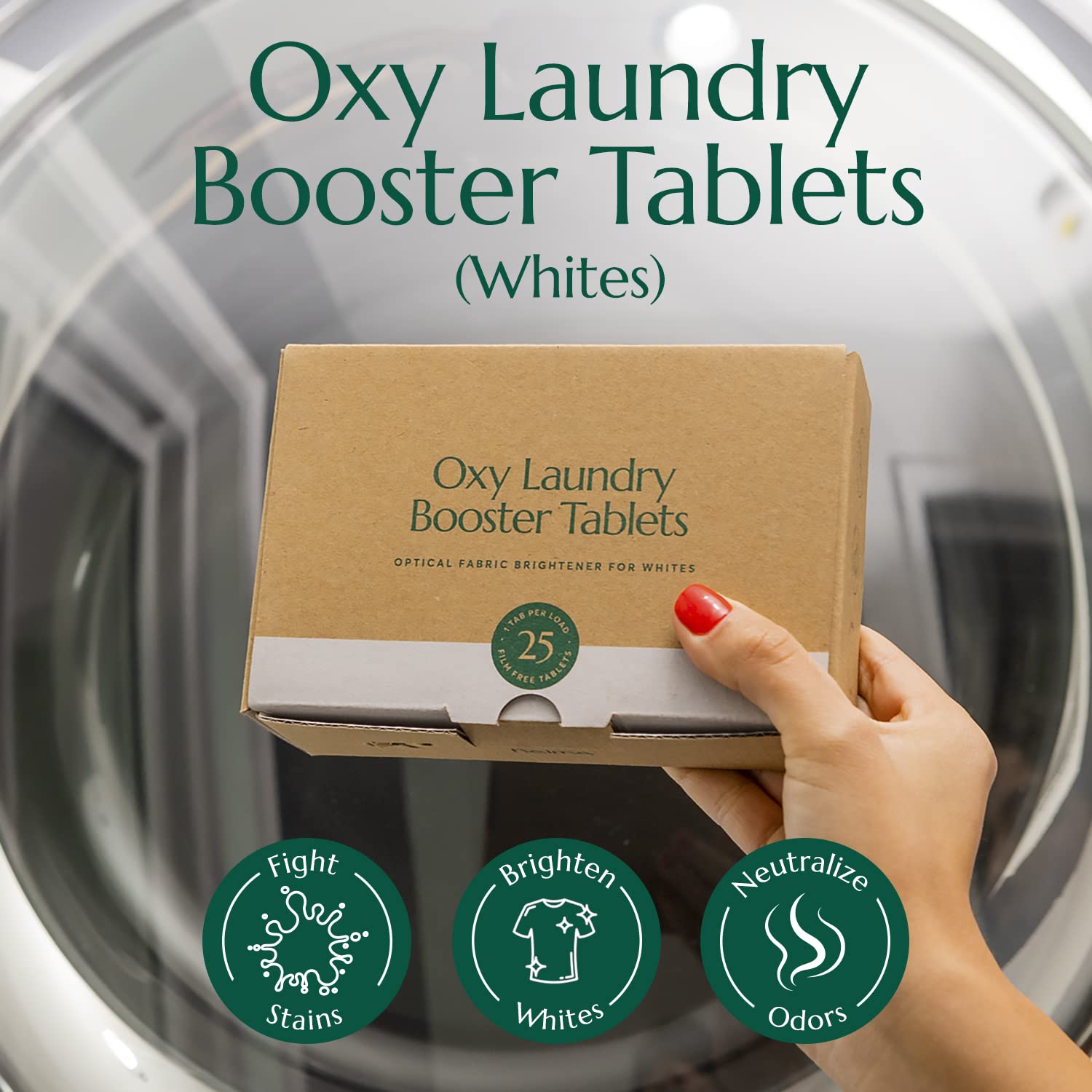 Cleanomic - Oxy Laundry Booster Tablets (White) - Oxy Cleaner Laundry Stain Remover, Color Safe Bleach, Laundry Whitener Brightener (25 Count)