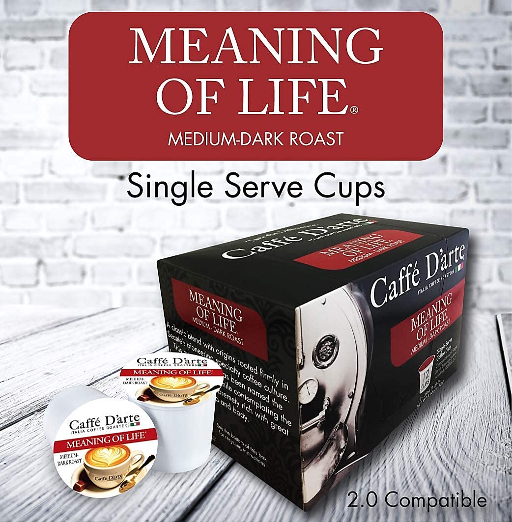 Caffe D’arte Single Serve Coffee - Meaning of Life Medium Roast - Roasted in Seattle, Perfect for Single-Serve Brewing - 12 Count