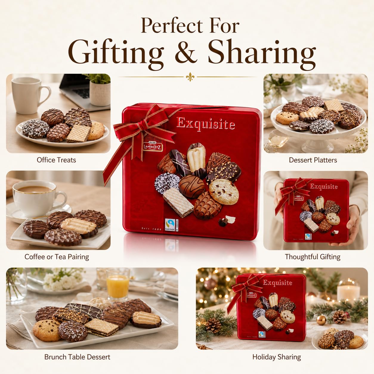 Lambertz European Cookie Tin - 92 Cookies, 10 Varieties - Ready To Serve And Gift-Ready For Sweetheart Sharing And Office Treats - 26 Ounces