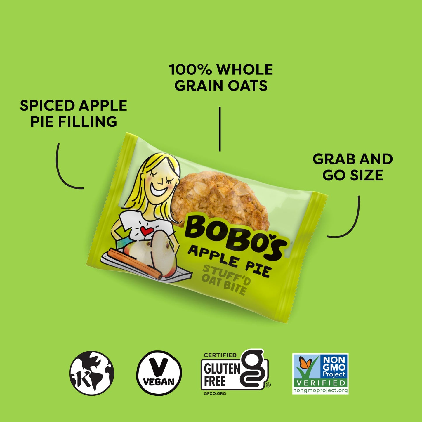 Bobo's Stuff'd Apple Pie Oat Bites, Simple Ingredients, Whole Grain Oats, Plant Based, Non-GMO, Gluten Free Breakfast Bars, Healthy Snacks for Adults