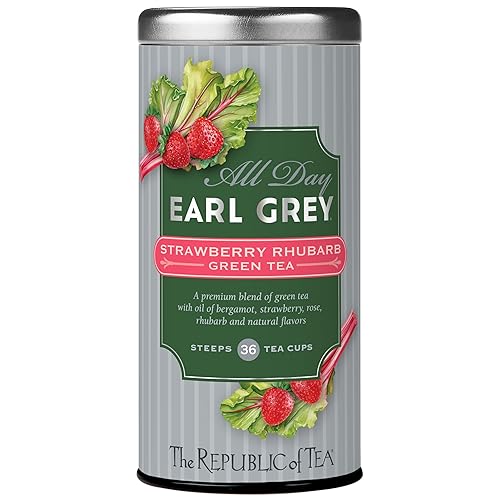 The Republic of Tea - All Day Earl Grey® Strawberry Rhubarb Green Tea, Naturally Caffeinated, 36 Tea Bags