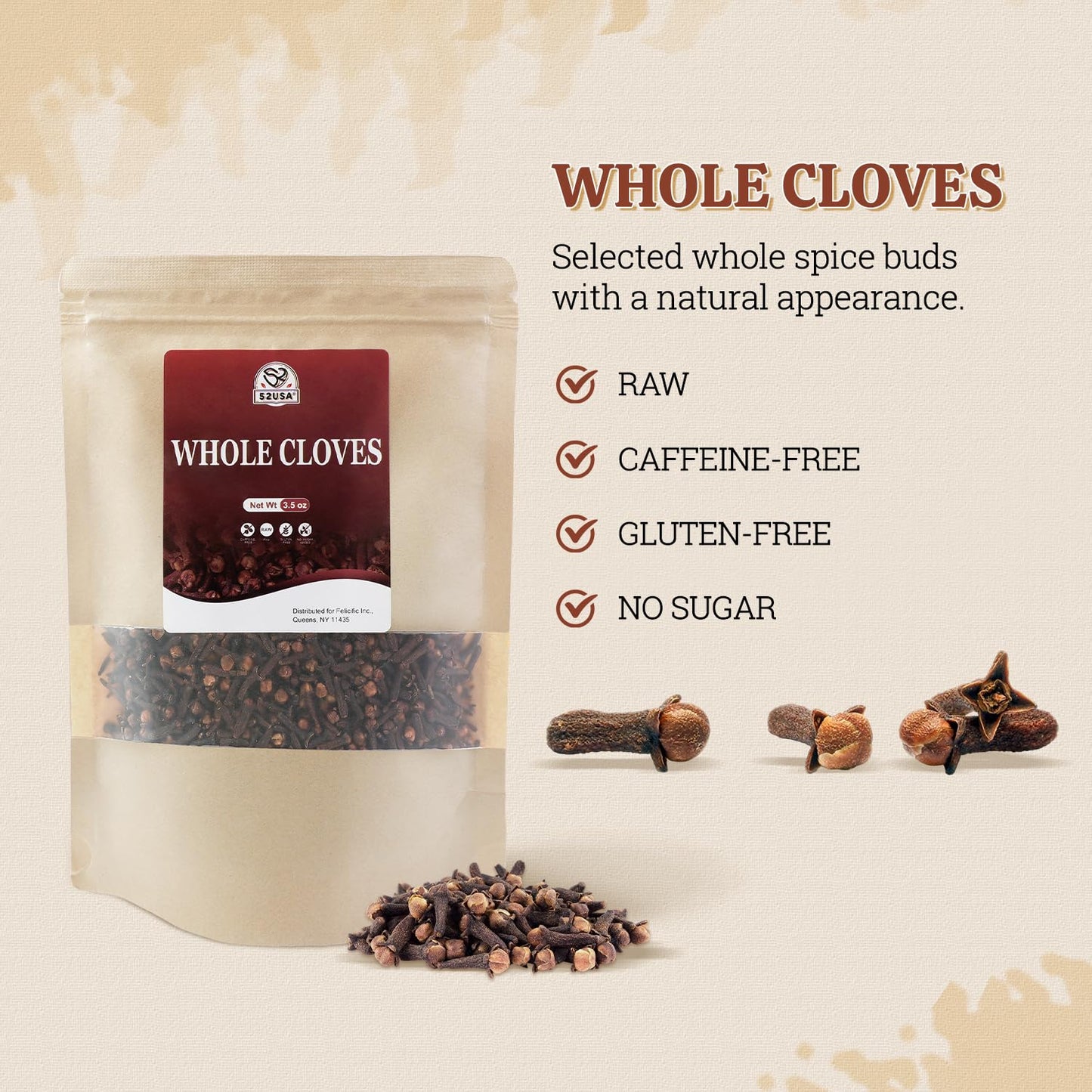 52USA Cloves Whole 3.5 oz (Pack of 1), Great for Food, Tea, Baking and Meats, All Natural | Non GMO | Kosher | Vegan | Gluten Free