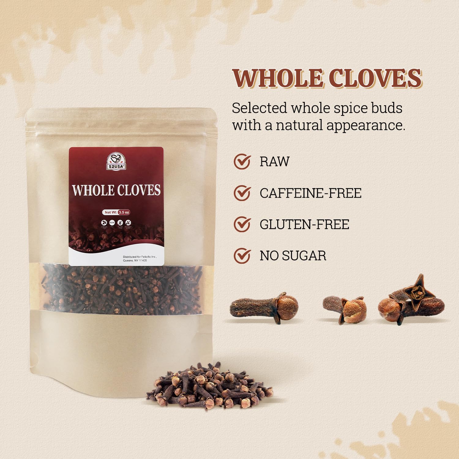 52USA Cloves Whole 3.5 oz (Pack of 1), Great for Food, Tea, Baking and Meats, All Natural | Non GMO | Kosher | Vegan | Gluten Free