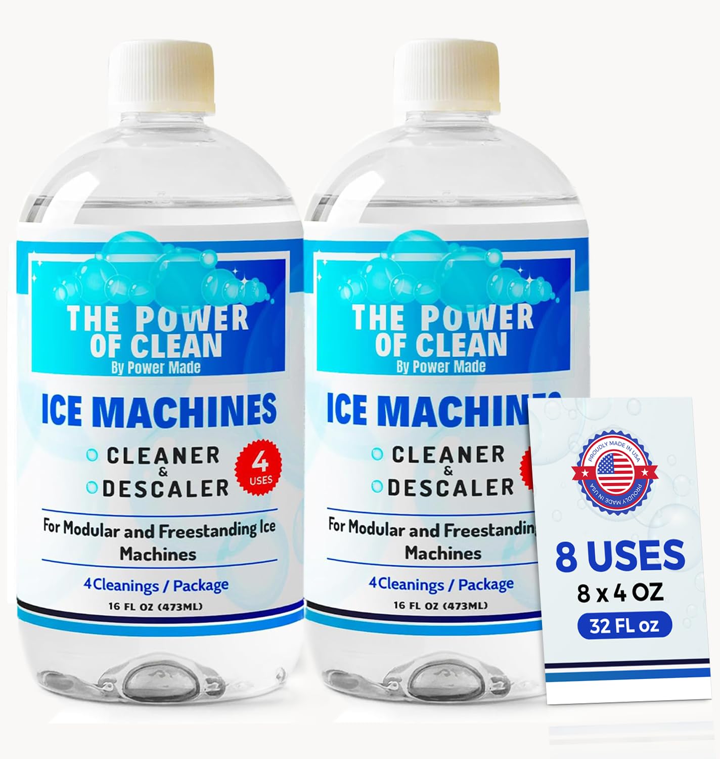 Power Made Ice Machine Cleaner & Descaler 16 fl oz 4 Uses | Nickel Safe Ice Maker Cleaner, Crystal Clear Descaling solution | Compatible