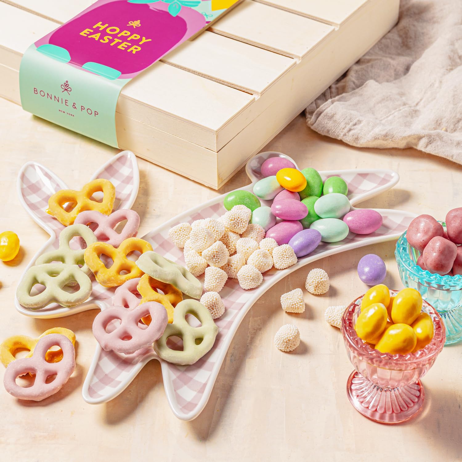 Easter Snack Board Gift Tray - Chocolate & Sweet Treat Assortment in Reusable Wooden Box - Spring Dessert Grazing Gift for Families, Brunch & Hosting