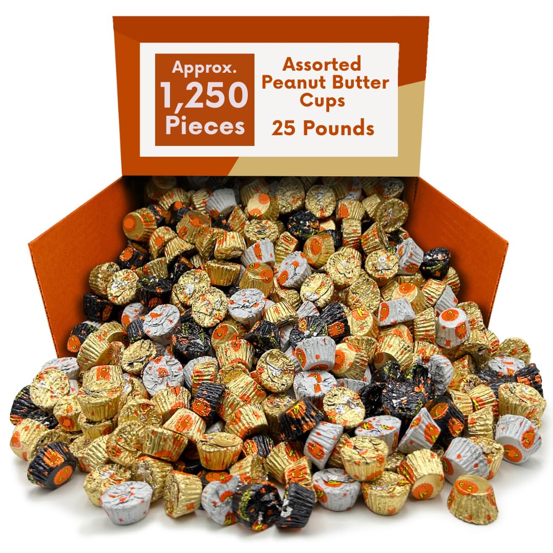 Assorted Mini Peanut Butter Candy Cups and Bars Individually Wrapped Bulk Bag - 25 lb (Approx. 1250 pieces)