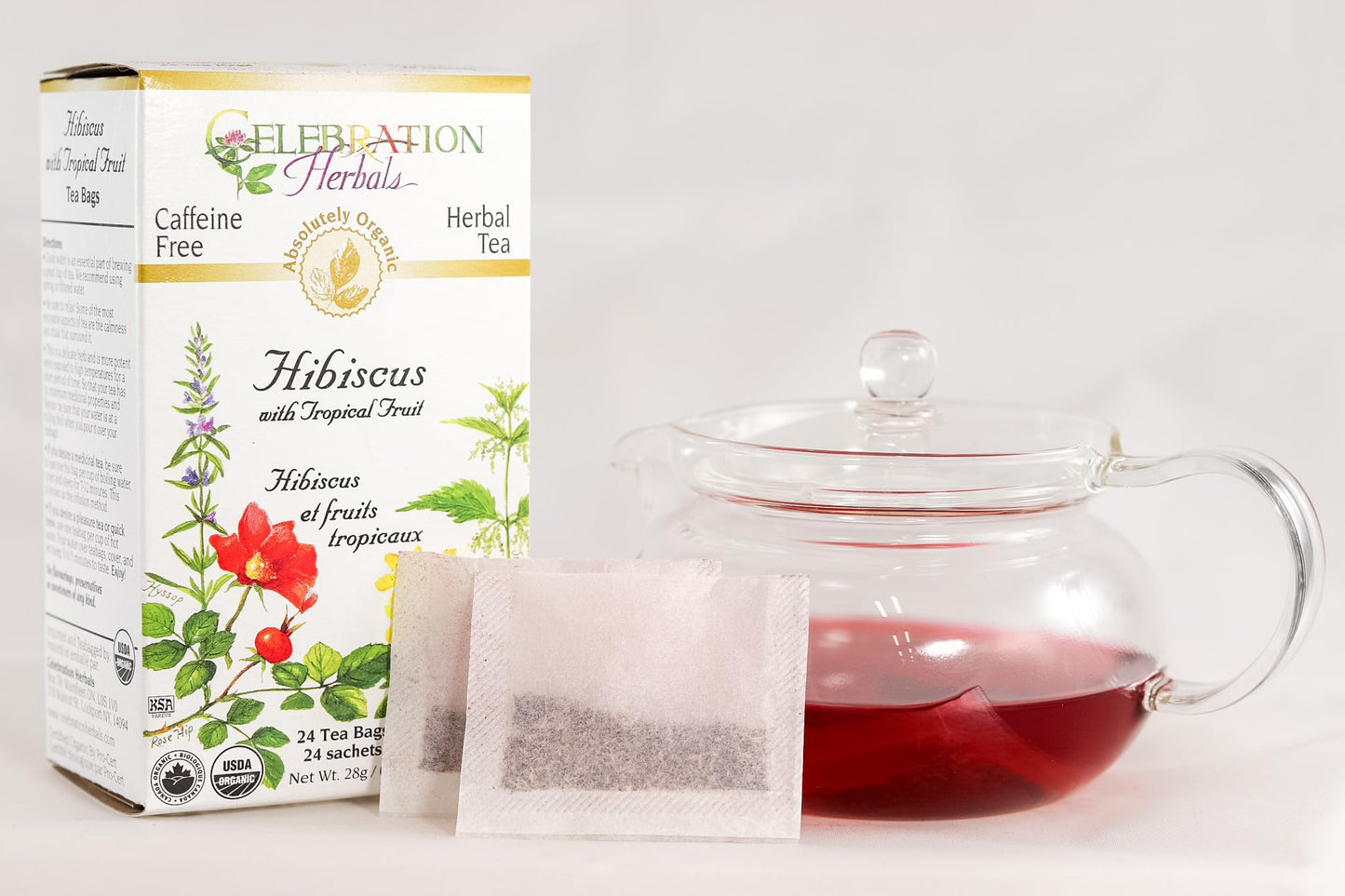 Celebration Herbals Organic Hibiscus with Tropical Fruit Tea Caffeine Free -- 24 Tea Bags 28g
