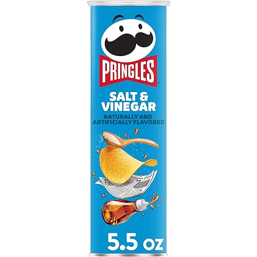 Pringles Potato Crisps Chips, Lunch Snacks, On-The-Go Snacks, Salt and Vinegar, 5.5oz Can (1 Can)