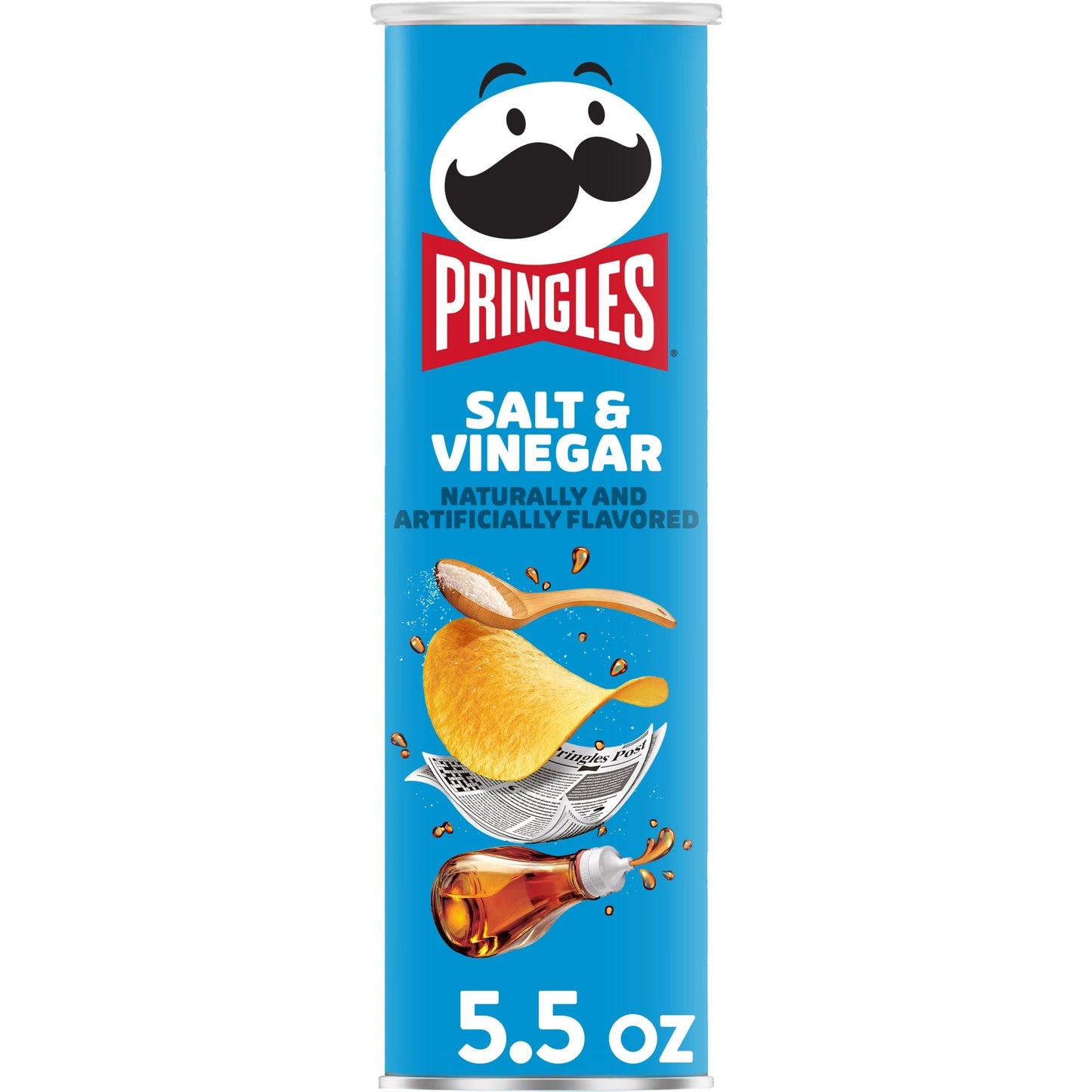 Pringles Potato Crisps Chips, Lunch Snacks, On-The-Go Snacks, Salt and Vinegar, 5.5oz Can (1 Can)