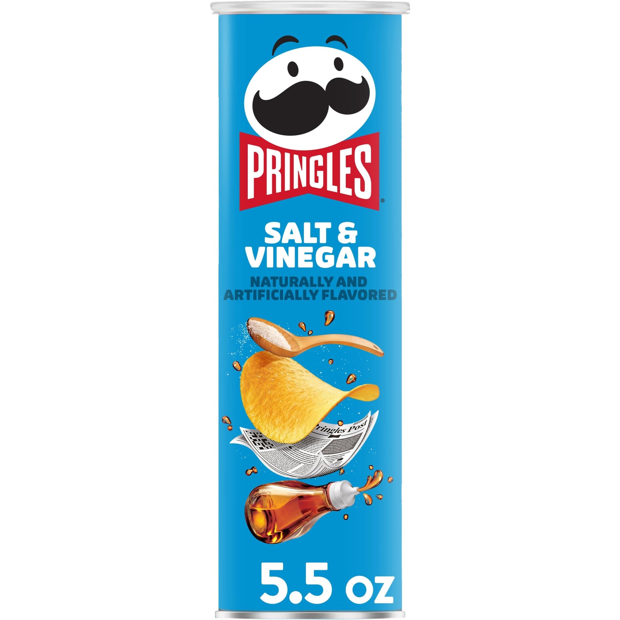 Pringles Potato Crisps Chips, Lunch Snacks, On-The-Go Snacks, Salt and Vinegar, 5.5oz Can (1 Can)