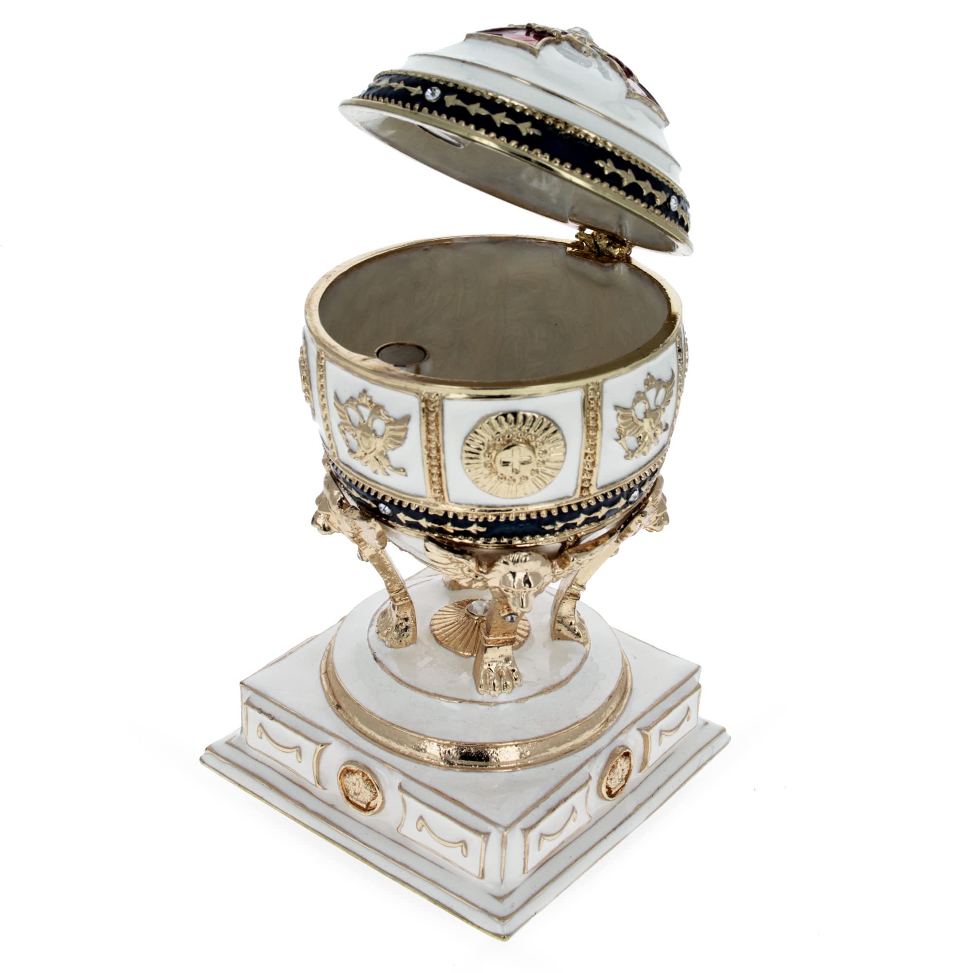 BestPysanky Red Cross on White Enamel Royal Inspired Imperial Easter Egg