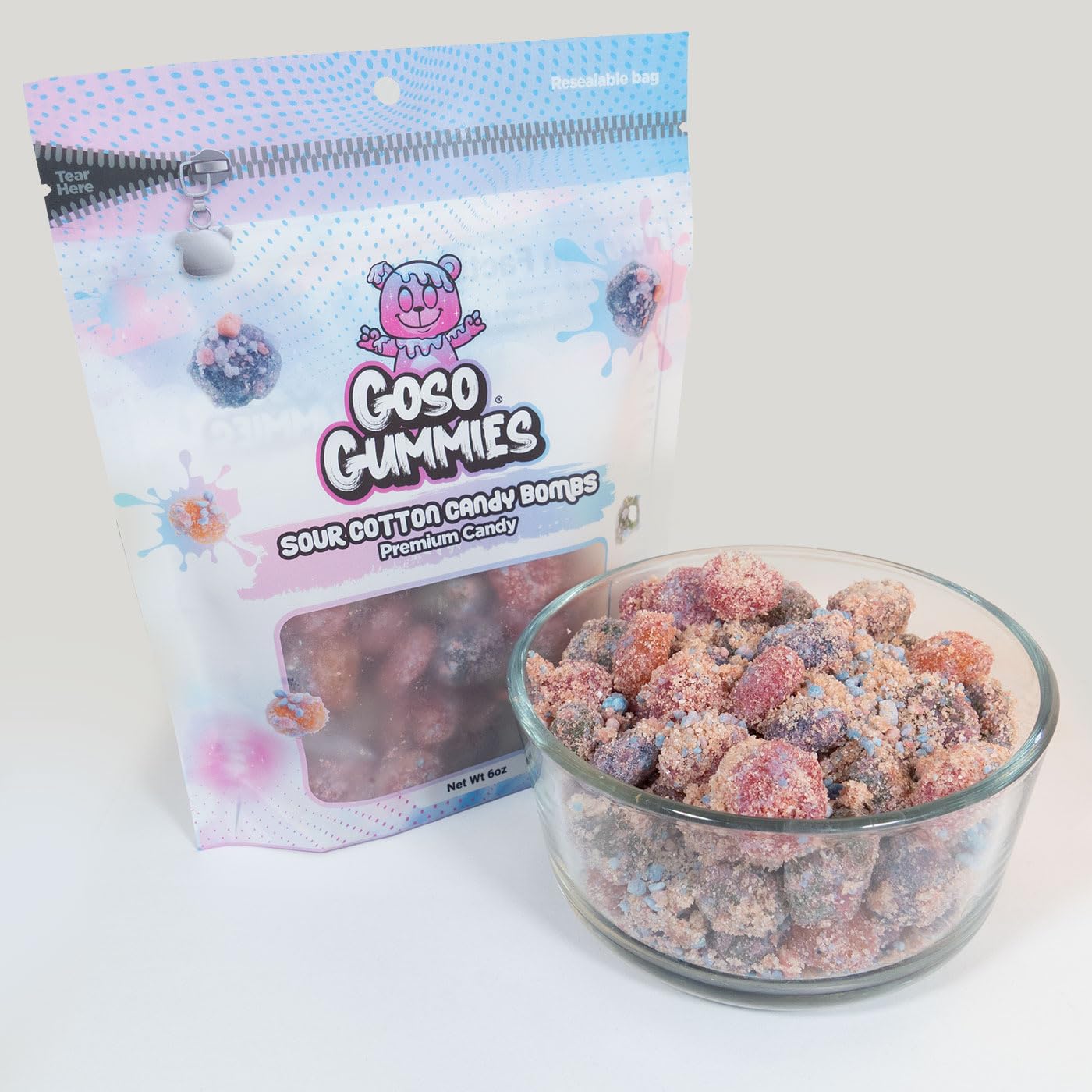 Goso Gummies Sour Cotton Candy Gusher Bombs - 6oz Bag - Sour Cotton Candy Juice-Filled Candy - Viral Premium Candy
