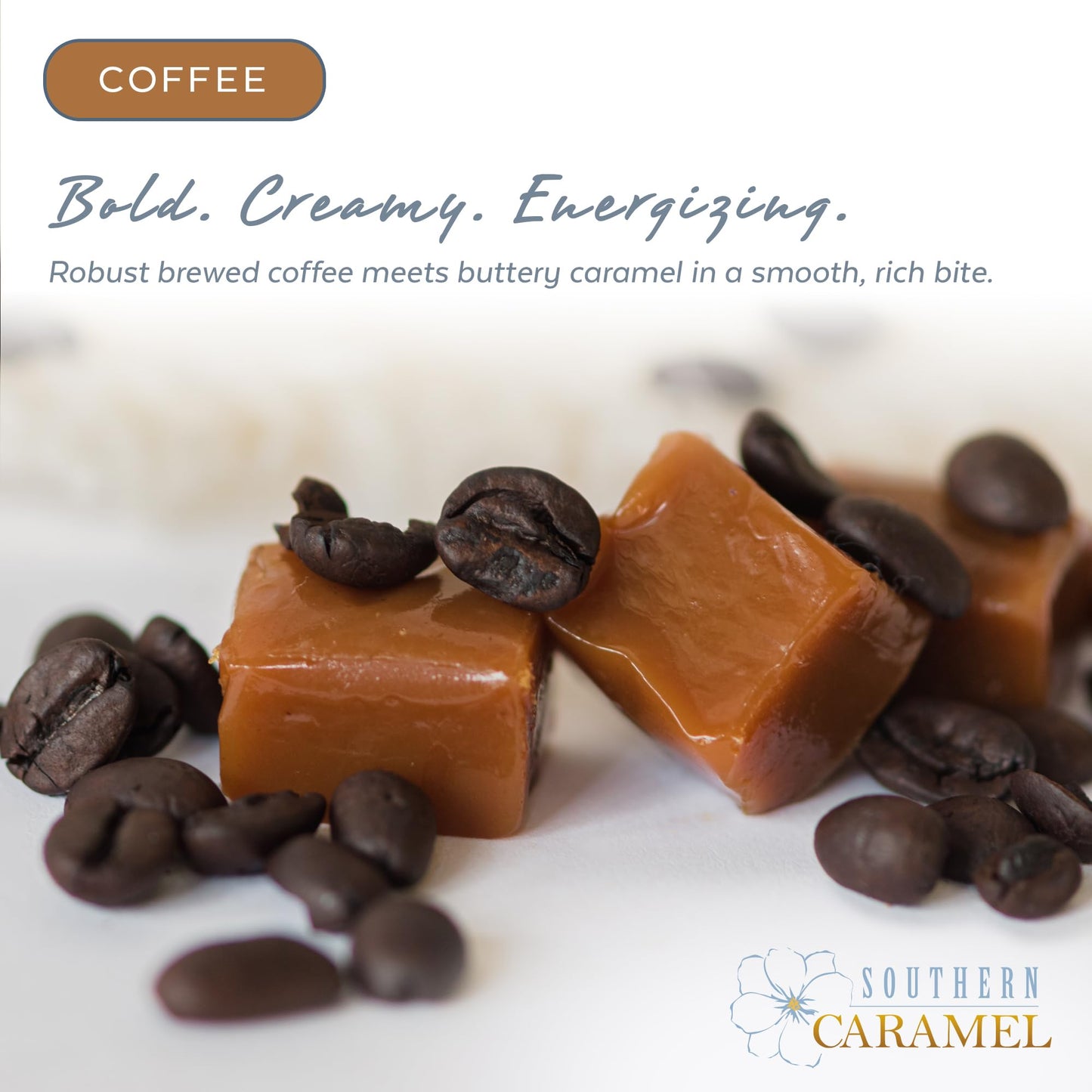 Southern Caramel Coffee Caramels, Soft Buttery Gourmet Caramel Candy Infused with Rich Coffee Flavor, Handcrafted, Small Batch, Gluten Free, No Corn