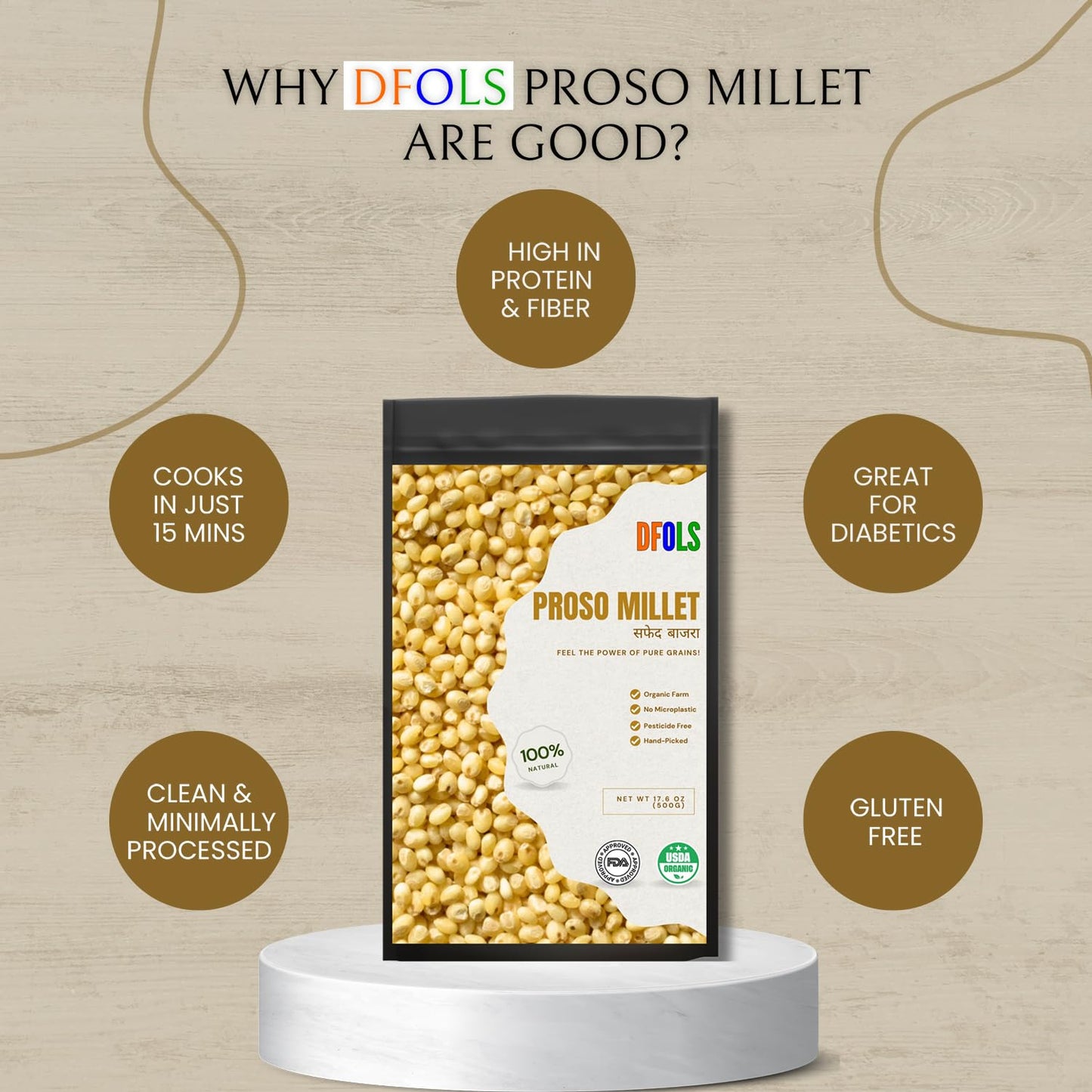 DFOLS Proso Millet Whole Grain Mild Neutral Flavor for Cooking 0.55lb 8.82oz (250g) Premium Quality ???????