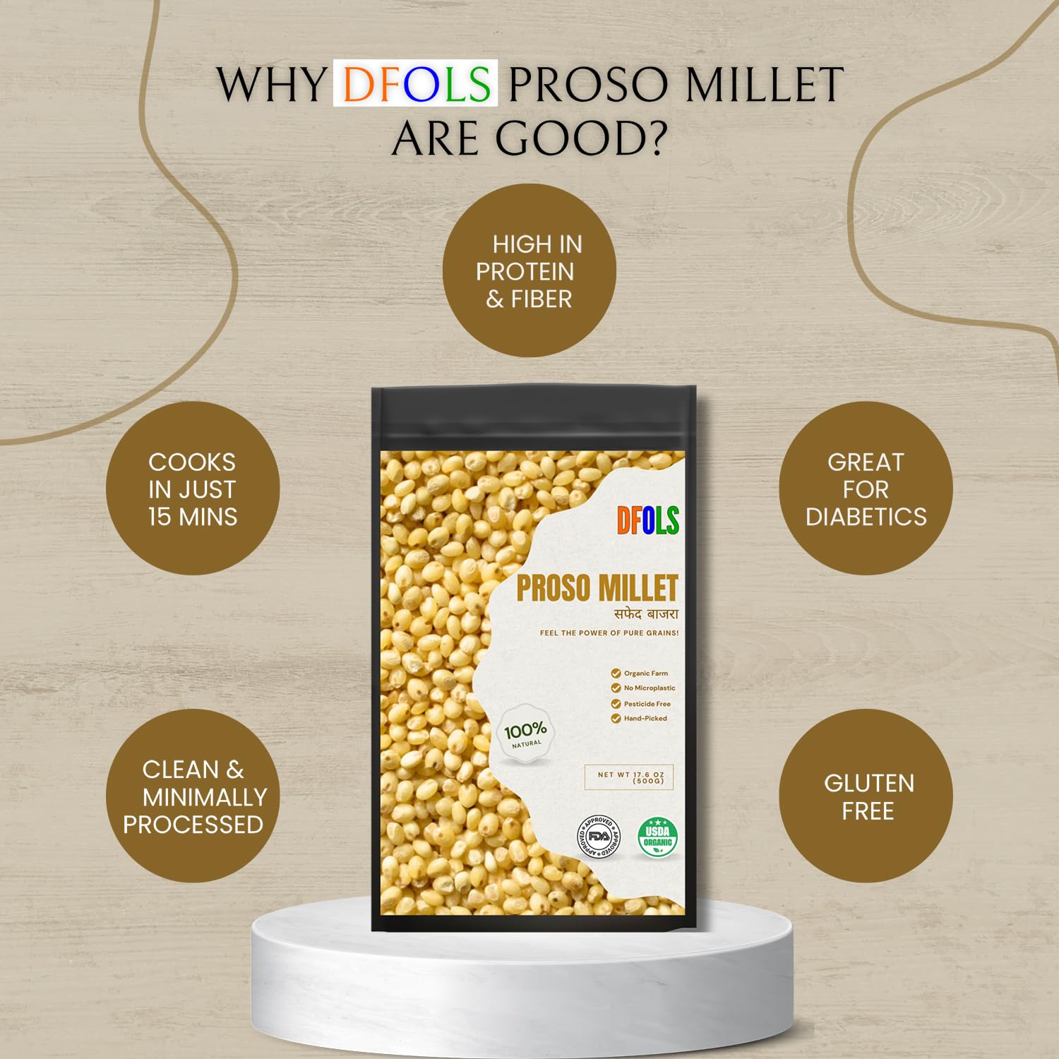 DFOLS Proso Millet Whole Grain Mild Neutral Flavor for Cooking 0.55lb 8.82oz (250g) Premium Quality ???????