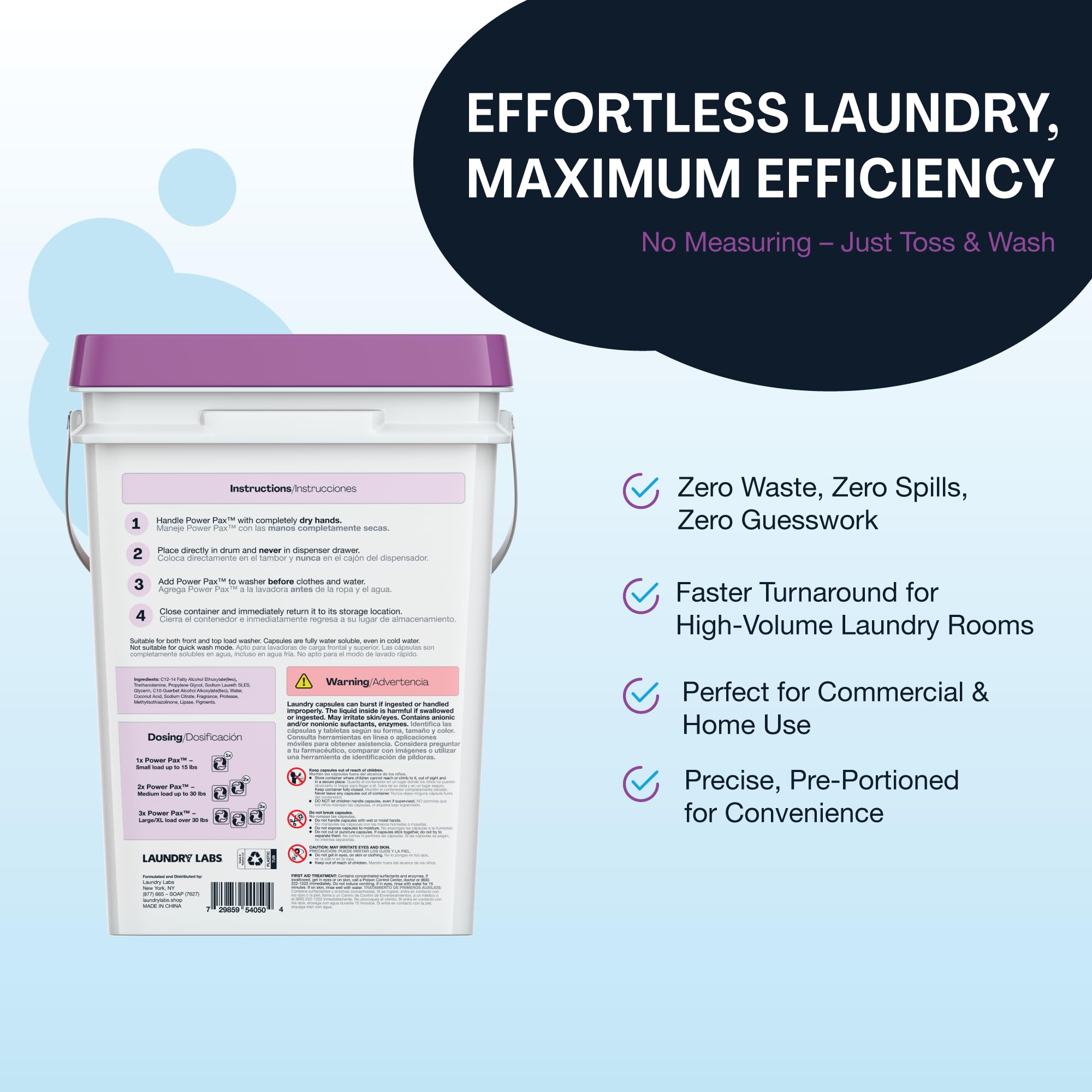 PowerPax Power Pellets Laundry Detergent Capsules - 425 Count, Laundry Pods Detergent for Stain & Odor Removal, Color Protection, Fabric Softener