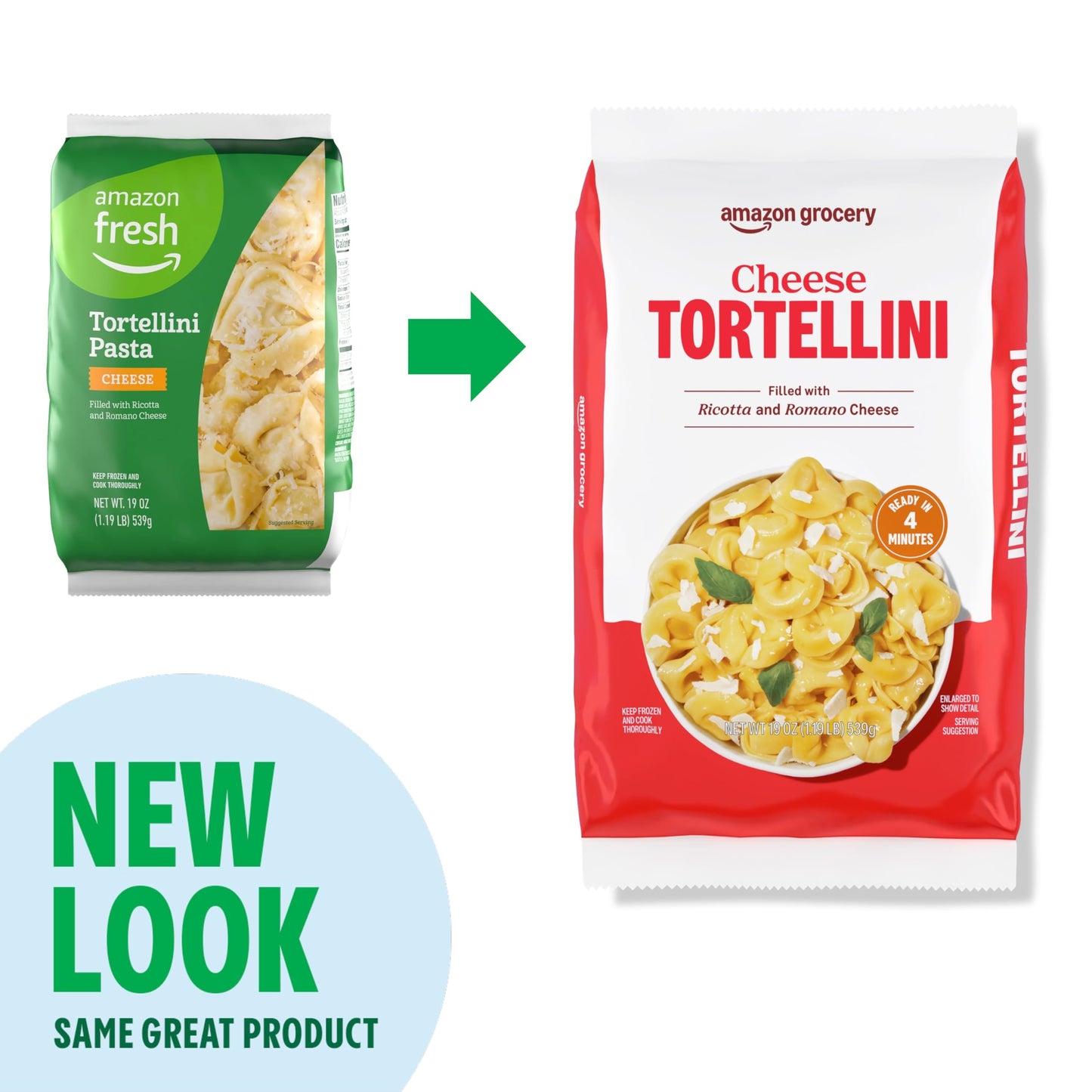 Amazon Grocery, Cheese Tortellini, Frozen, 19 Oz