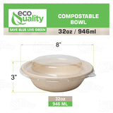 [25 Pack] 32 oz Round Disposable Compostable Paper Bowls with Dome Lids Heavy-Duty, Eco-Friendly Natural Bagasse Unbleached, Heat Resistant, 100%